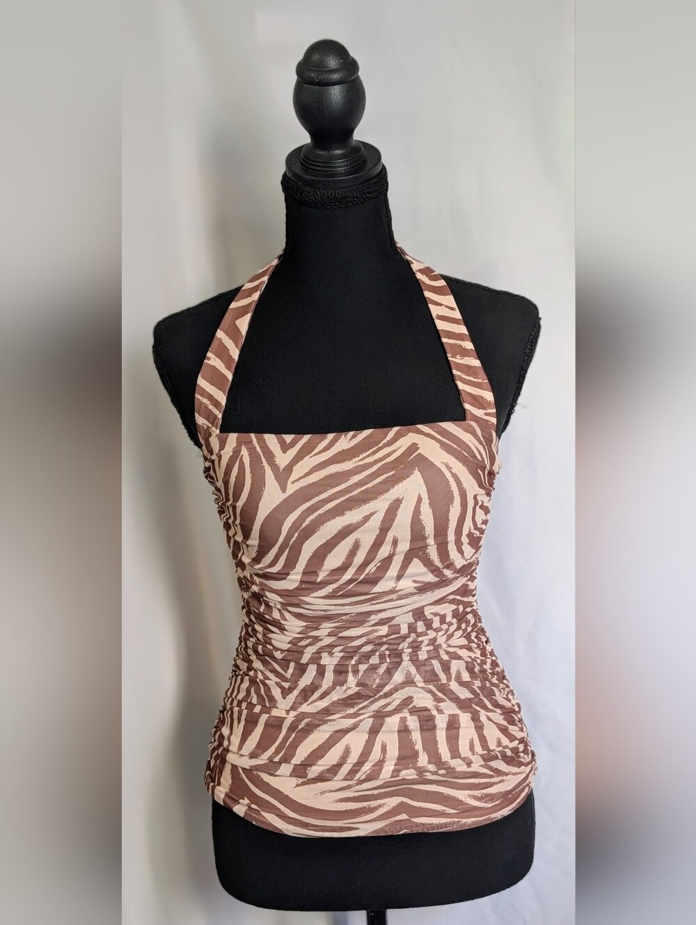 NWT AFRM Los Angeles Kenzie Mesh Halter Top Brushed Zebra Print Size Small